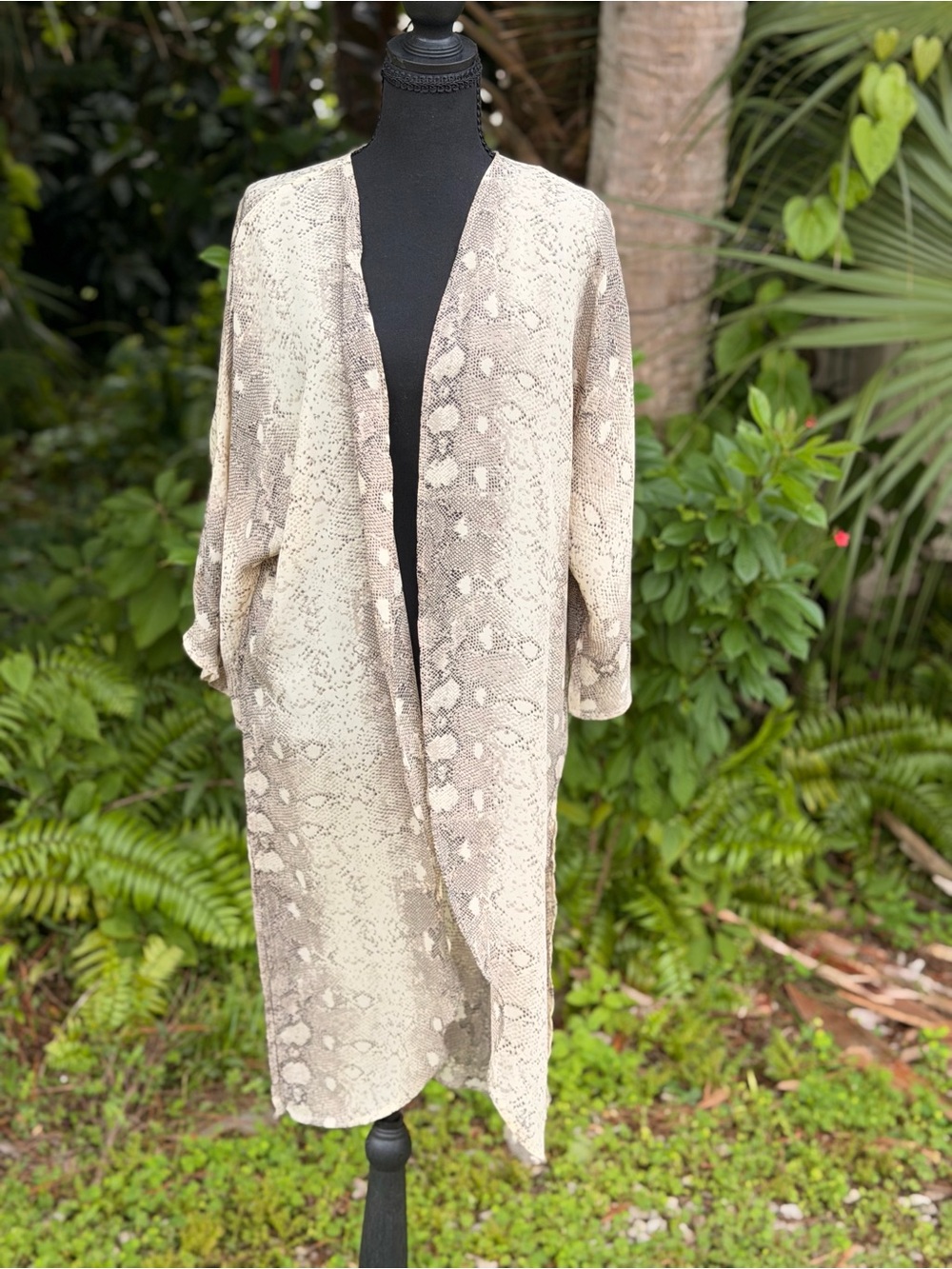 Molly Green Beige Snake-Print Long Kimono- Women's size Small